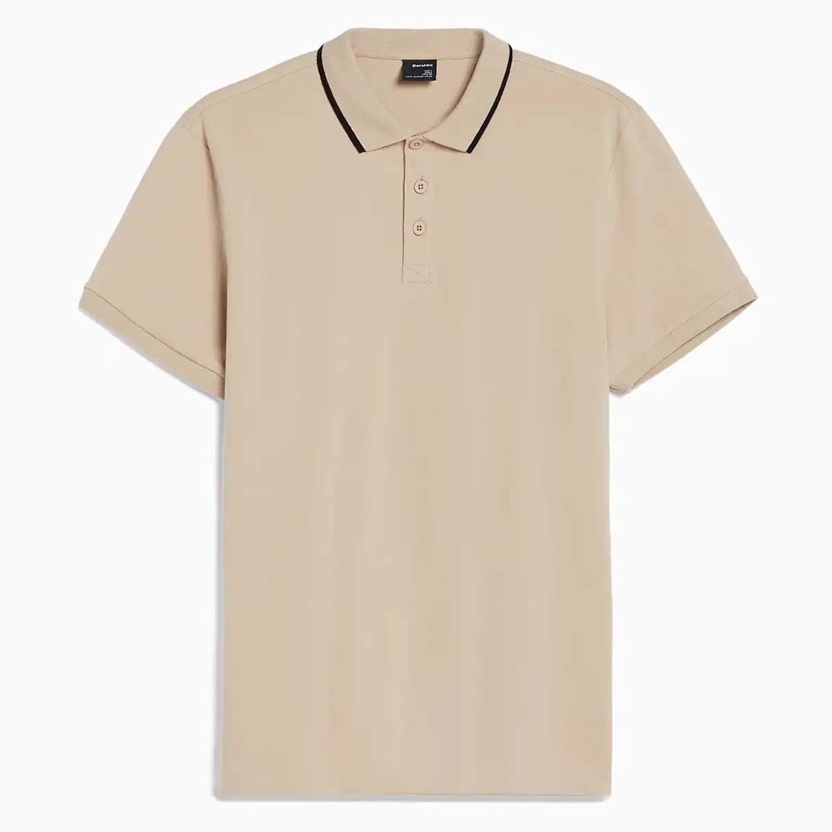 

Поло Bershka Collar Short Sleeve With Stripes, бежевый