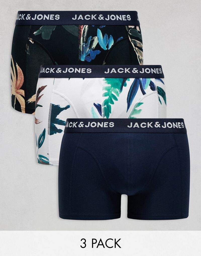 

Комплект из 3 белых узких боксеров с цветочным принтом Jack & Jones