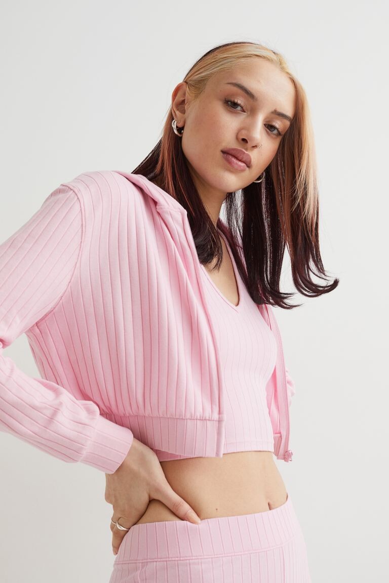 

Укороченная толстовка с капюшоном на молнии H&M, розовый