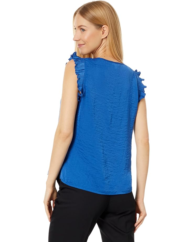 Блуза Vince Camuto V-Neck Pleated Sleeve Blouse, цвет Sapphire Blue блуза vince camuto short sleeve split neck dot blouse цвет chartreuse