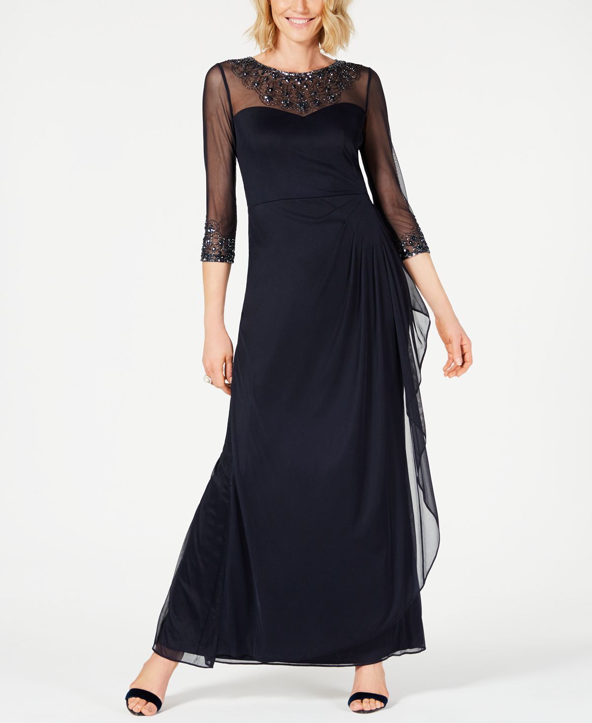Женское платье трапециевидной формы illusion с украшением Alex Evenings, темно-синий накидка из шифона alex evenings мульти