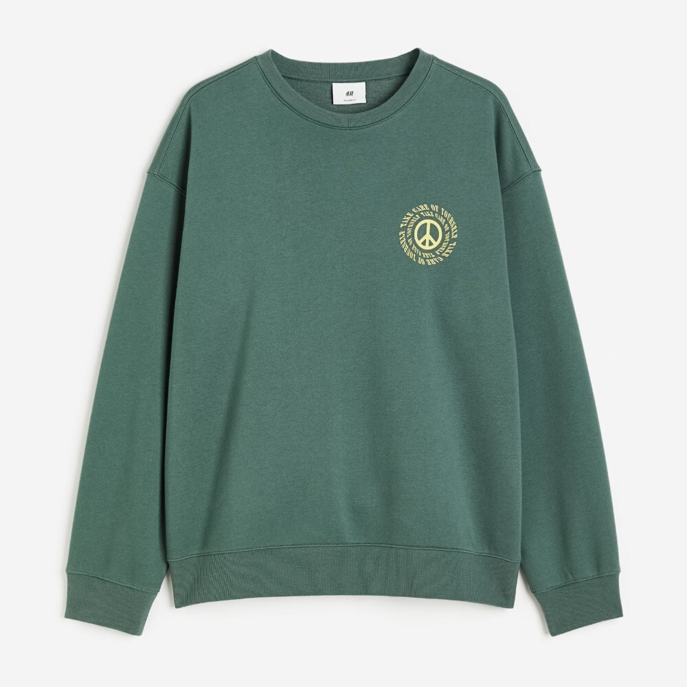 

Свитшот H&M Relaxed Fit Printed Peace Symbol, зеленый