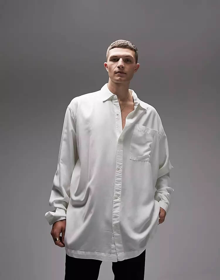 Рубашка Topman Long Sleeve Oversized Pocket, кремовый