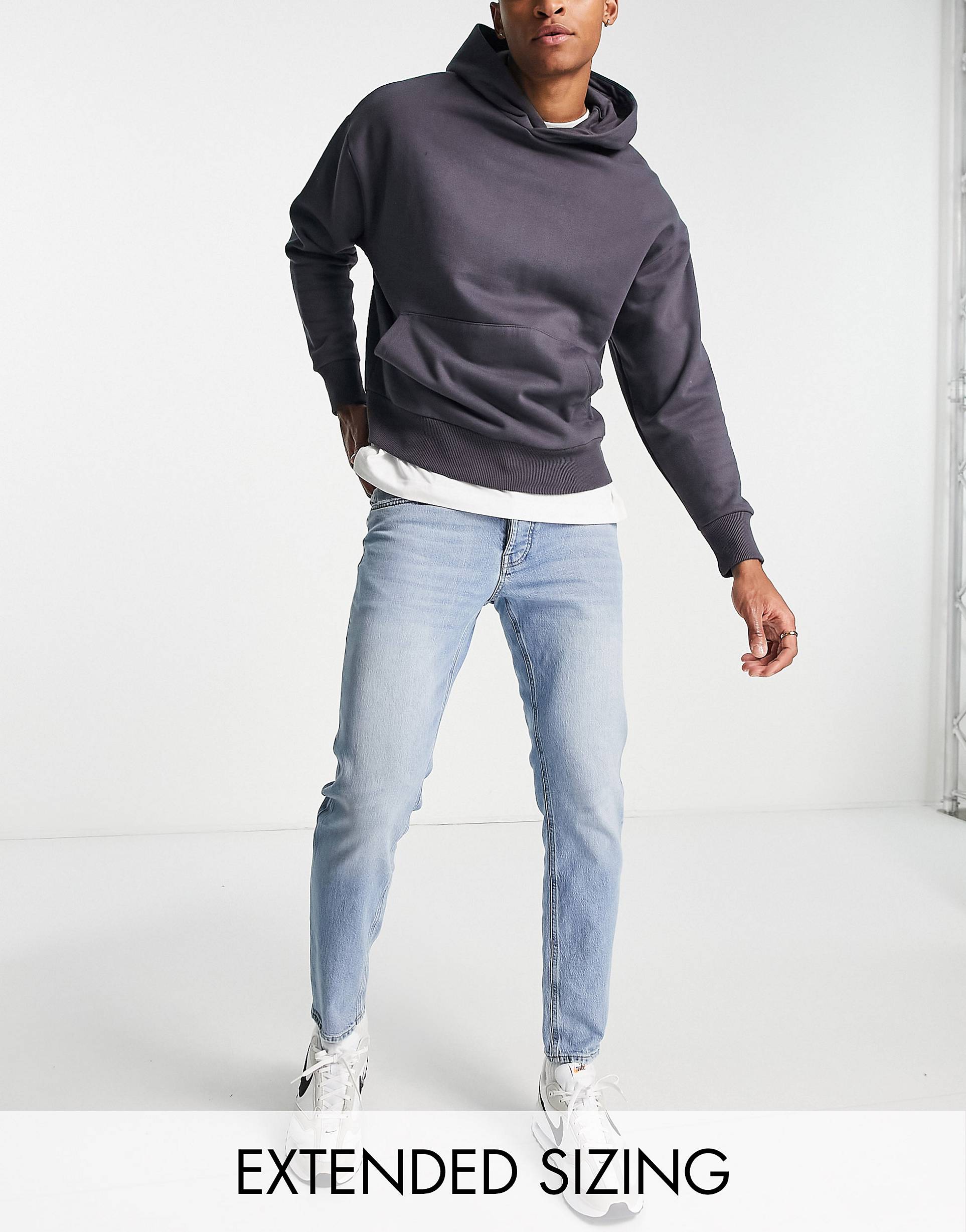 Светло-синие зауженные джинсы стрейч ASOS DESIGN в винтажном стиле цена и фото