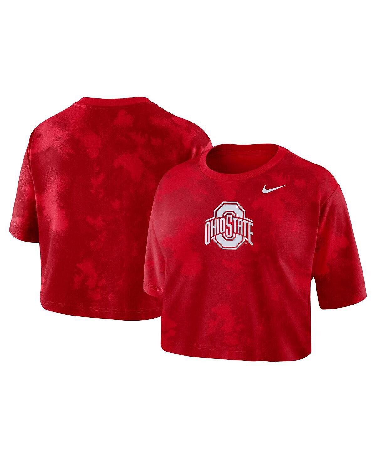 

Женская укороченная футболка scarlet ohio state buckeyes с принтом тай-дай Nike, Красный