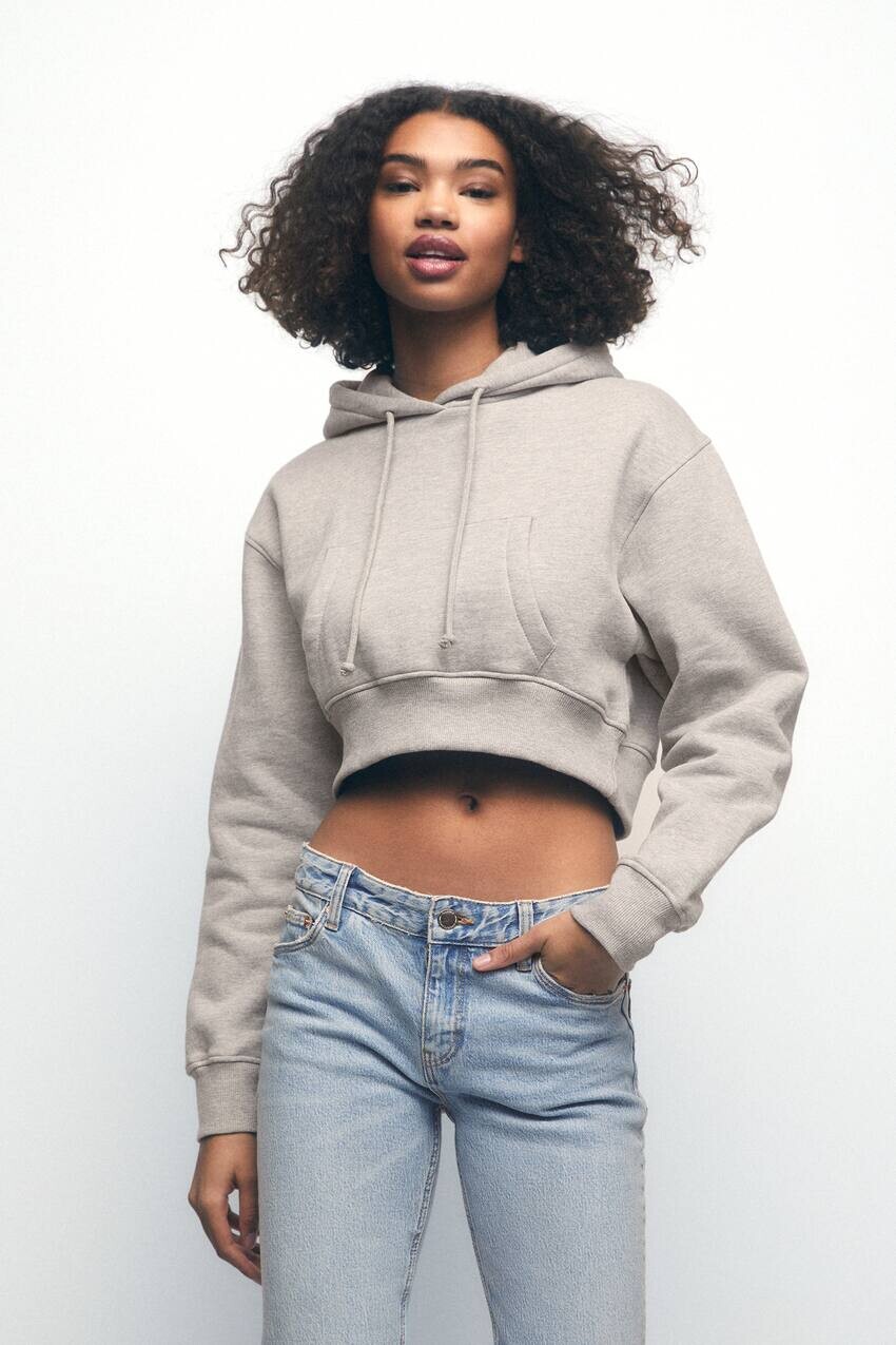 

Укороченная толстовка с капюшоном Pull&Bear, серый