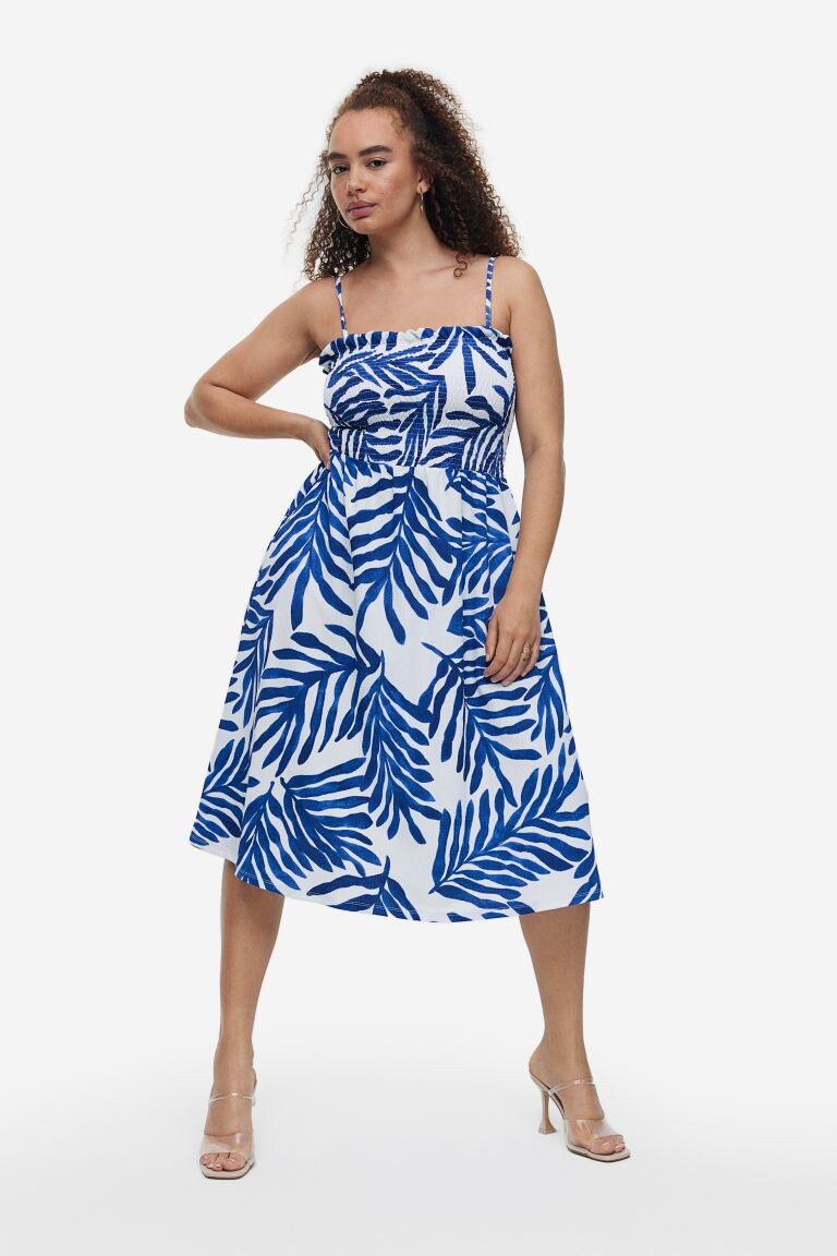 

Платье с присборенным лифом H&M, белый/синий узор