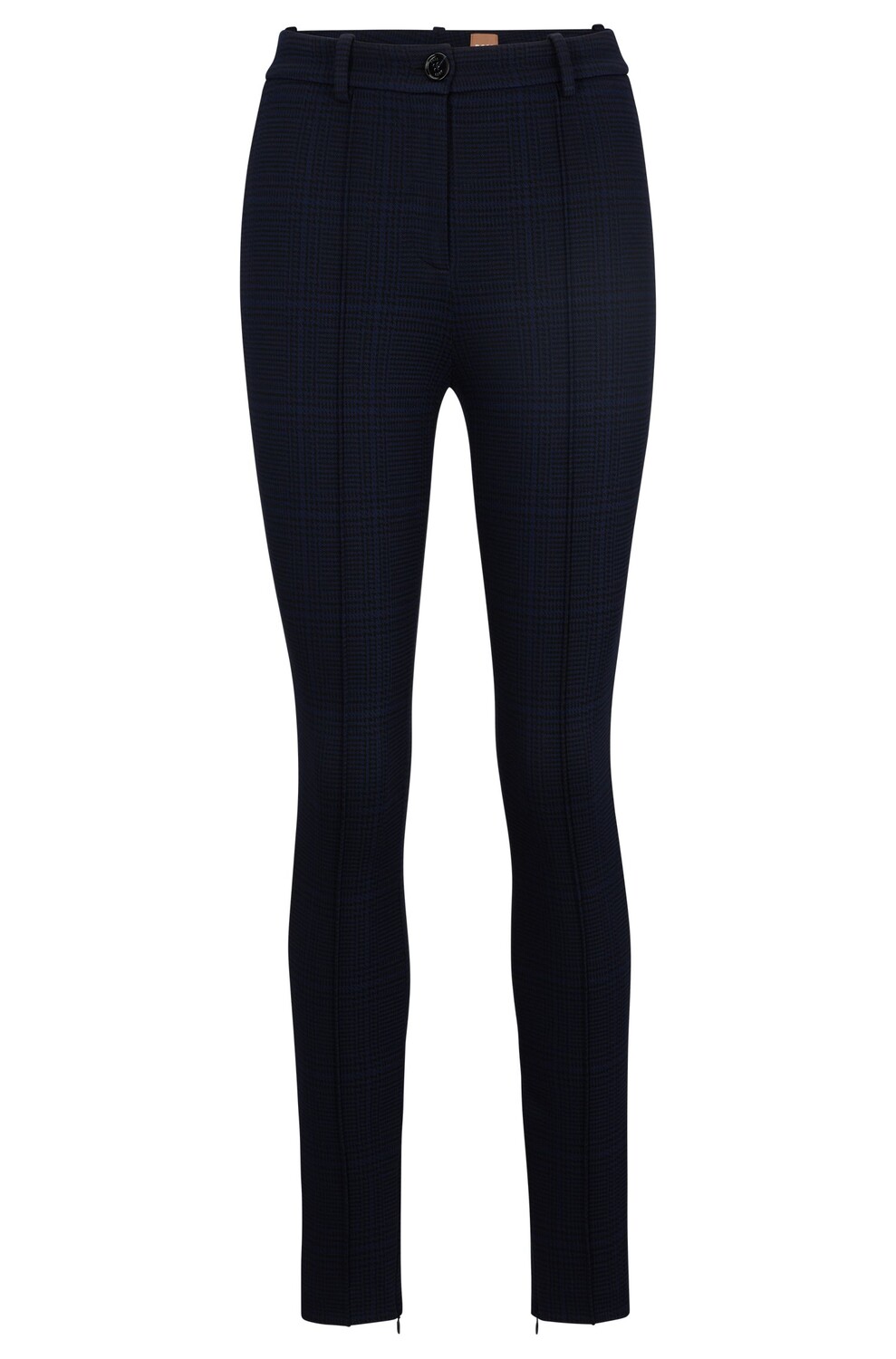 

Брюки Hugo Boss Slim-fit Checked Trousers With Zipped Hems, темно-синий