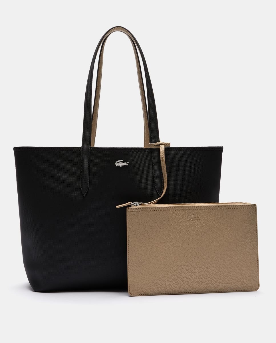 Двусторонняя сумка для покупок Lacoste черного и бежевого цвета со съемным карманом Lacoste, черный модная однотонная большая сумка бежевого и черного цвета для покупок бежевый