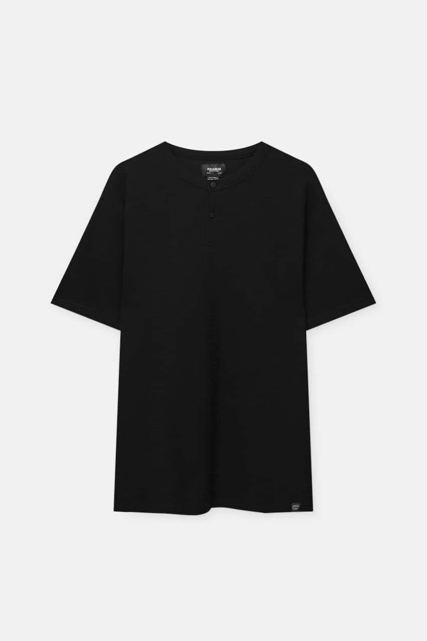 

Футболка Pull&Bear Textured Henley, черный