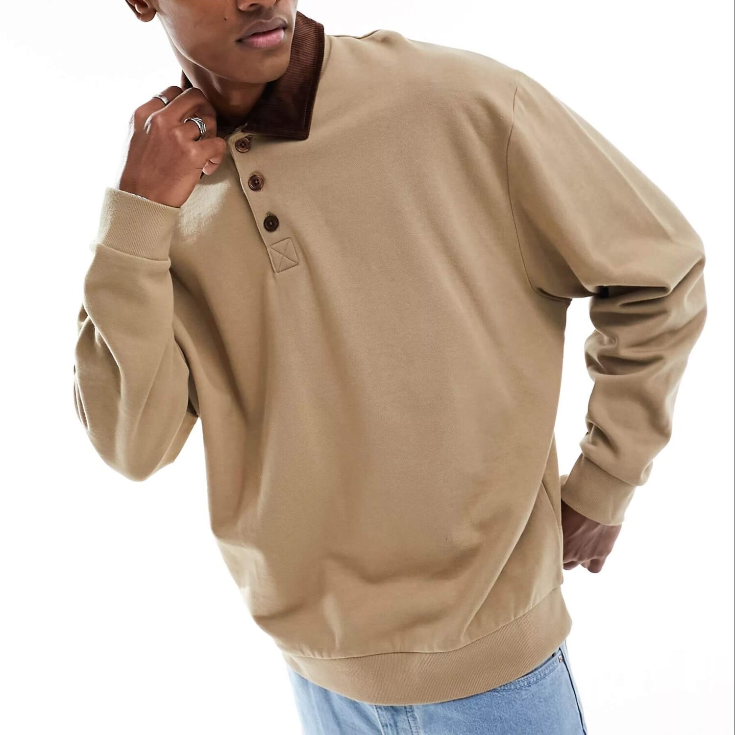

Толстовка Asos Design Oversized Rugby Polo With Cord Collar, светло-коричневый