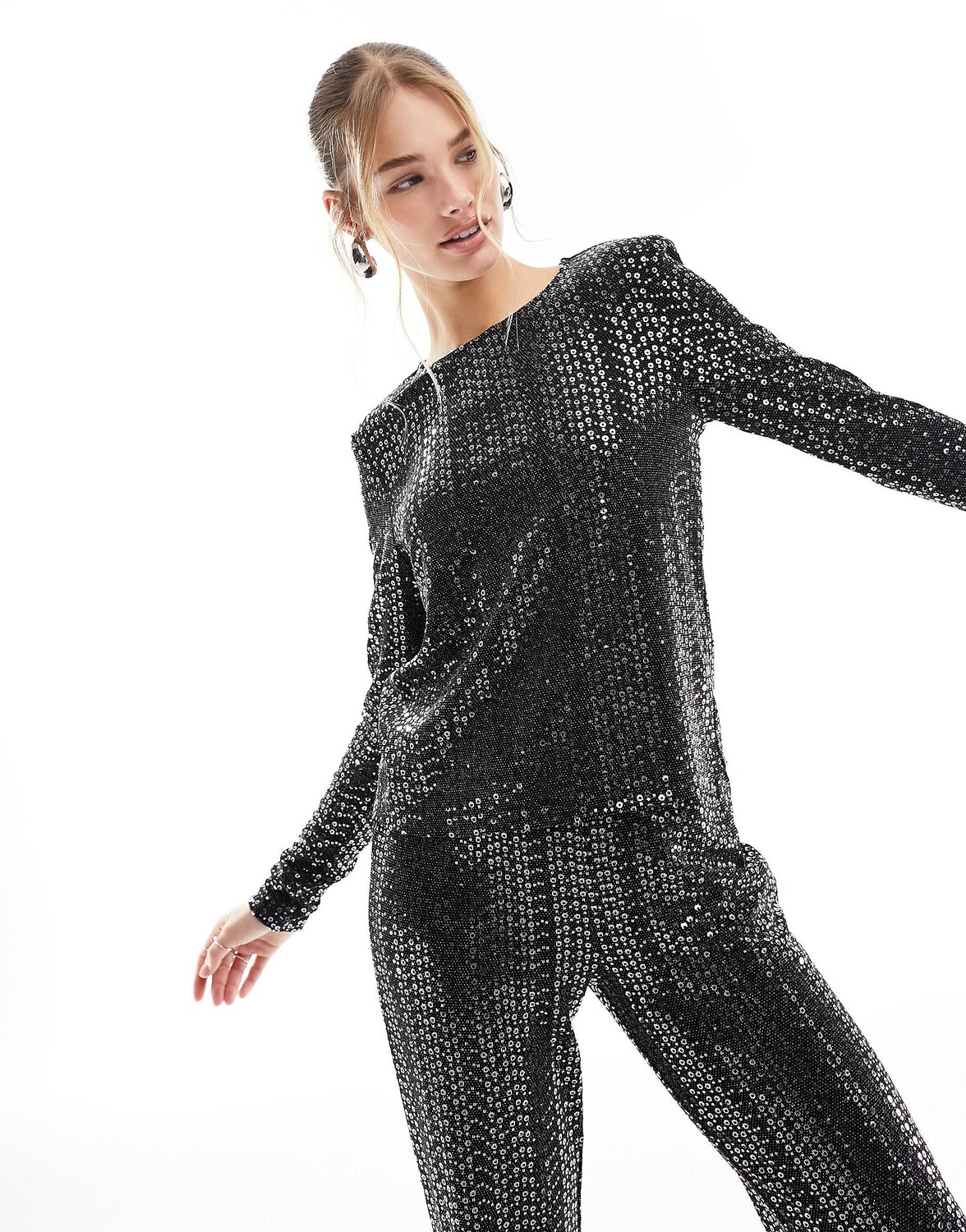 

Лонгслив Pieces Sequin Co-ord, черный