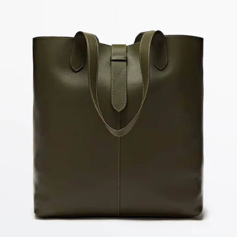 

Сумка Massimo Dutti Nappa Maxi Bucket, хаки