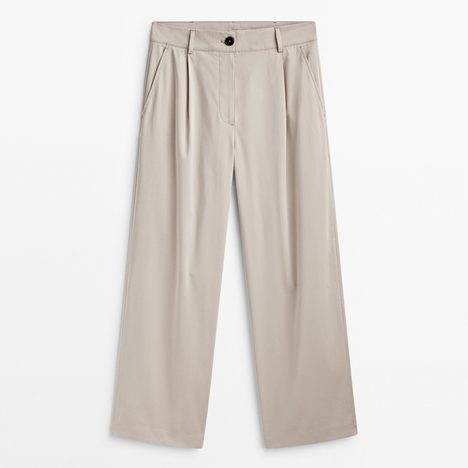 

Брюки Massimo Dutti Wide-leg Cotton Blend Satin Darted, бежевый