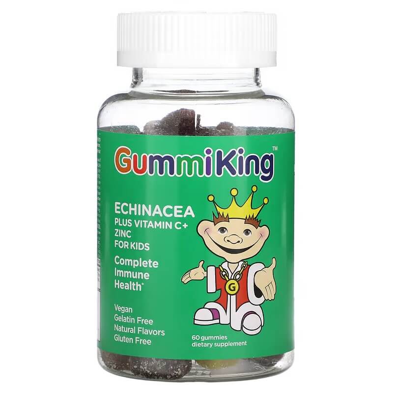 Детская эхинацея с витамином С и цинком GummiKing, 60 жевательных конфет аскорбинка детская со вкусом лимона 3г 10 бад
