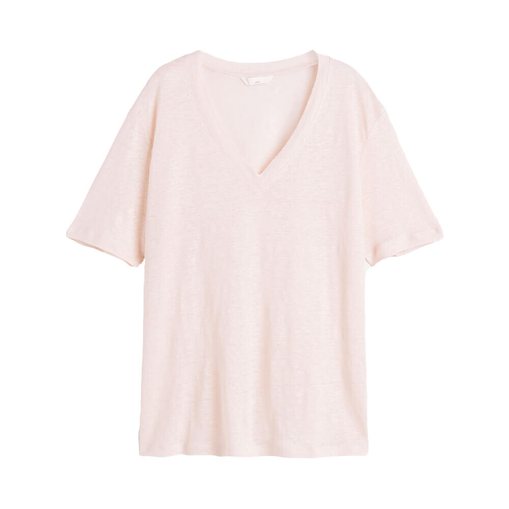 

Футболка H&M V-neck Linen Jersey, розовый