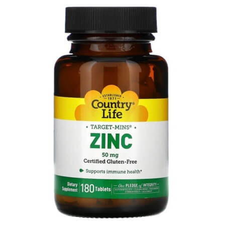 Цинк, Country Life, Target-Mins, 50 мг, 180 таблеток country life хелатный цинк 50 мг 100 таблеток
