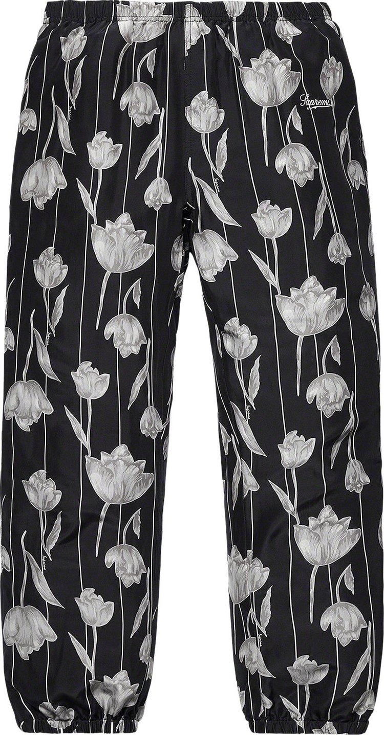 Брюки Supreme Floral Silk Track Pant 'Black', черный цена и фото