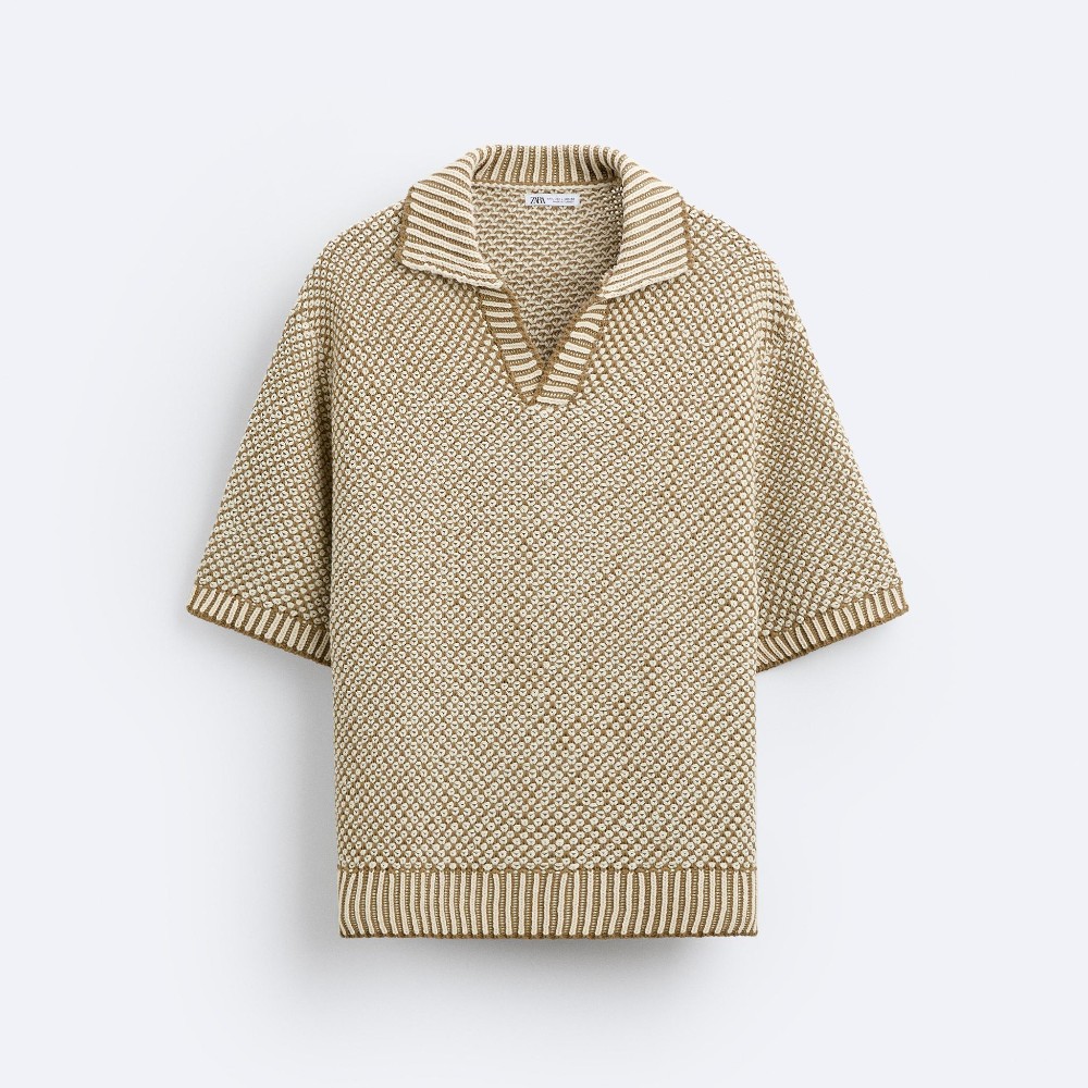 Футболка поло Zara Textured Knit, светло-коричневый футболка поло zara textured knit песочный