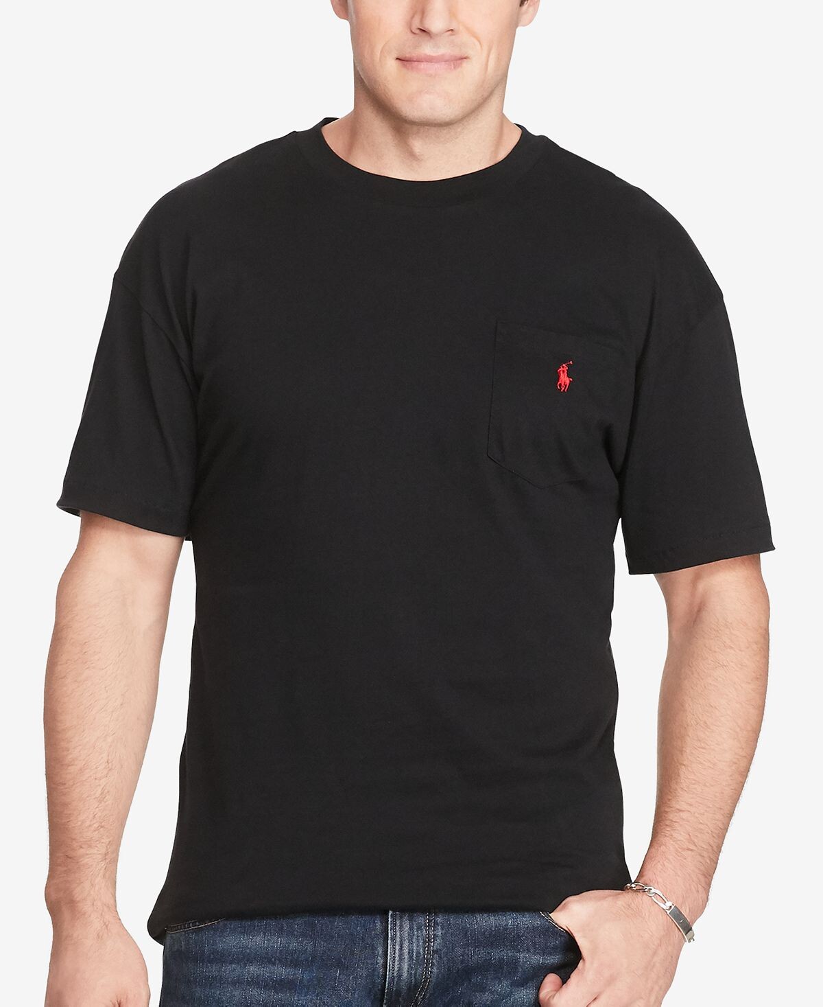 

Мужская большая и высокая футболка с круглым вырезом и карманами Polo Ralph Lauren, черный