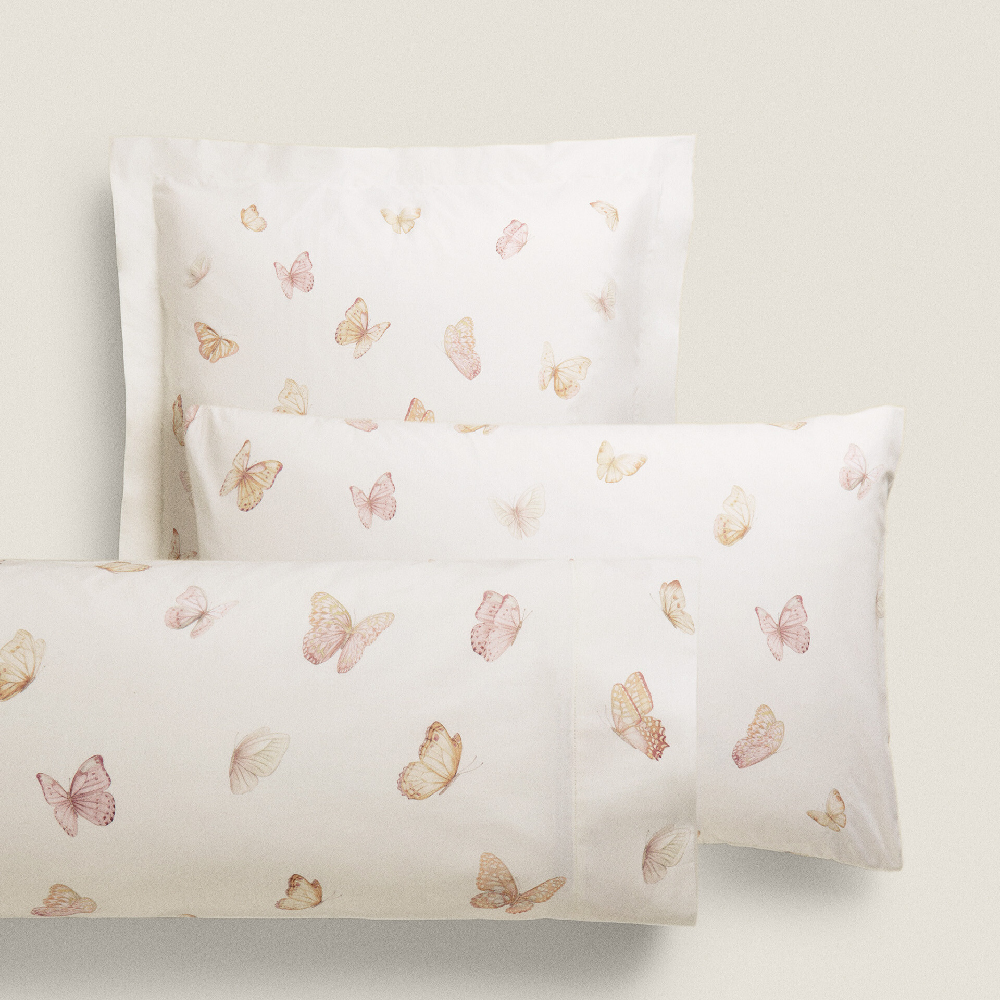Наволочка Zara Home Butterfly Cotton Duvet Cover, светло-розовый natural cotton single bed duvet cover set yellow chevron 899846137