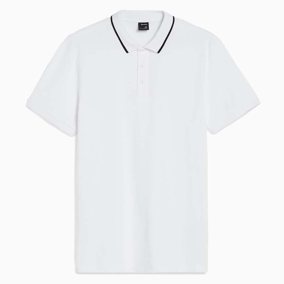 

Поло Bershka Collar Short Sleeve With Stripes, белый