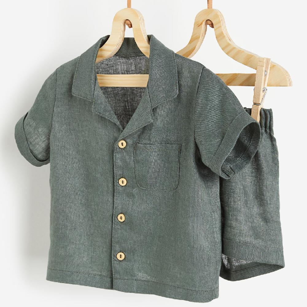 

Пижама H&M Linen Set, 2 предмета, темно-зеленый