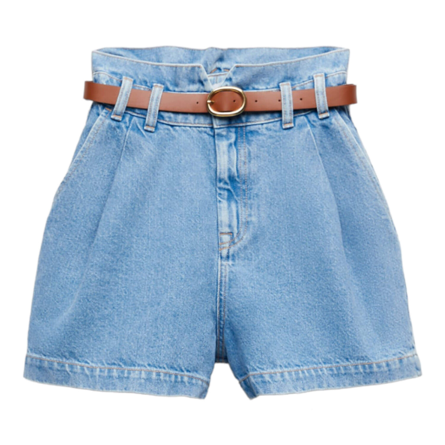 

Шорты Zara Belted Baggy Denim Bermuda, голубой