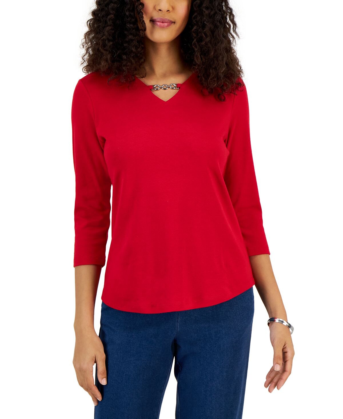 

Миниатюрный хлопковый топ vnk с рукавами 3/4 и фурнитурой, созданный для macy's Karen Scott, мульти