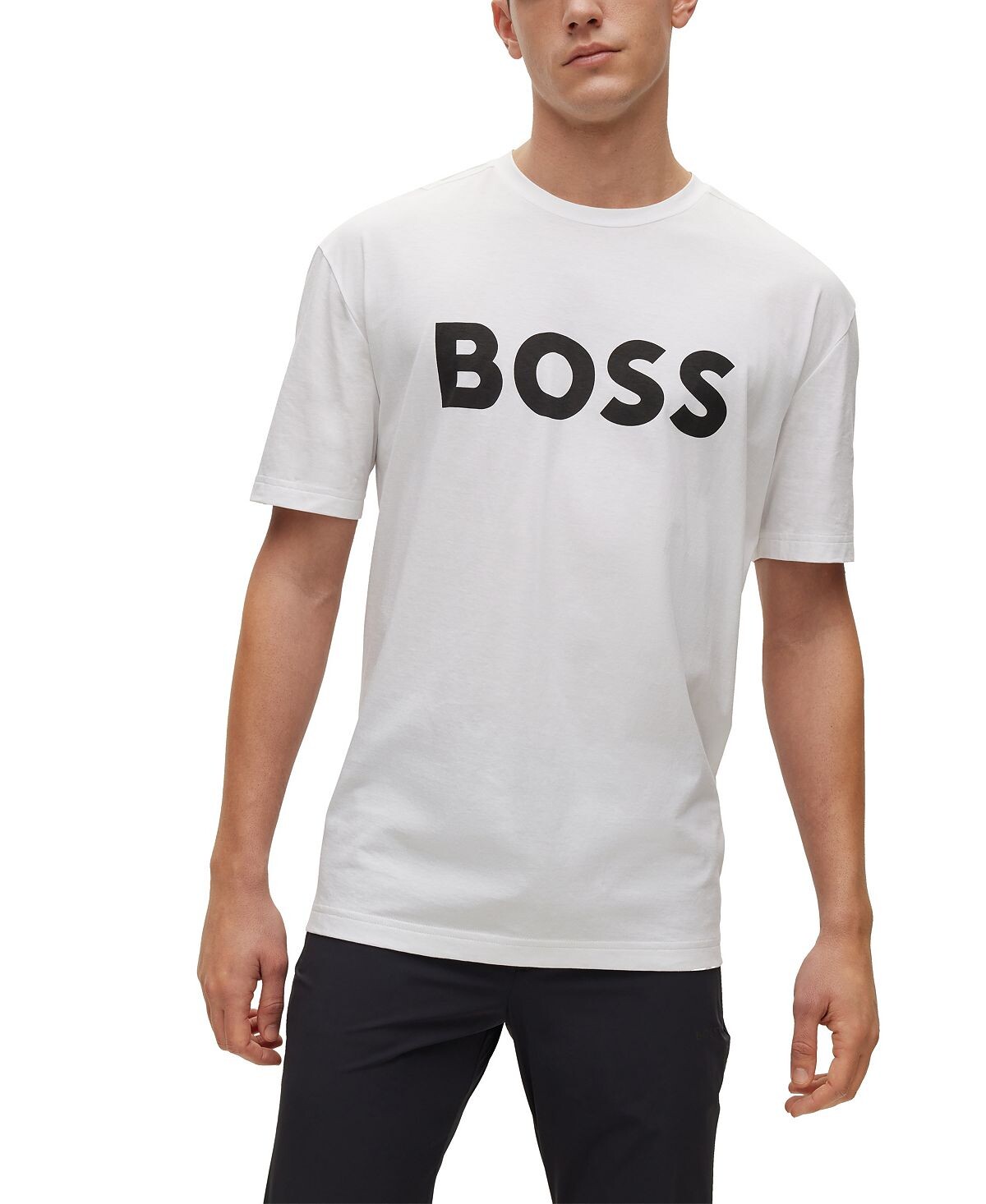 

Мужская футболка из хлопкового джерси с круглым вырезом и принтом логотипа boss Hugo Boss, белый