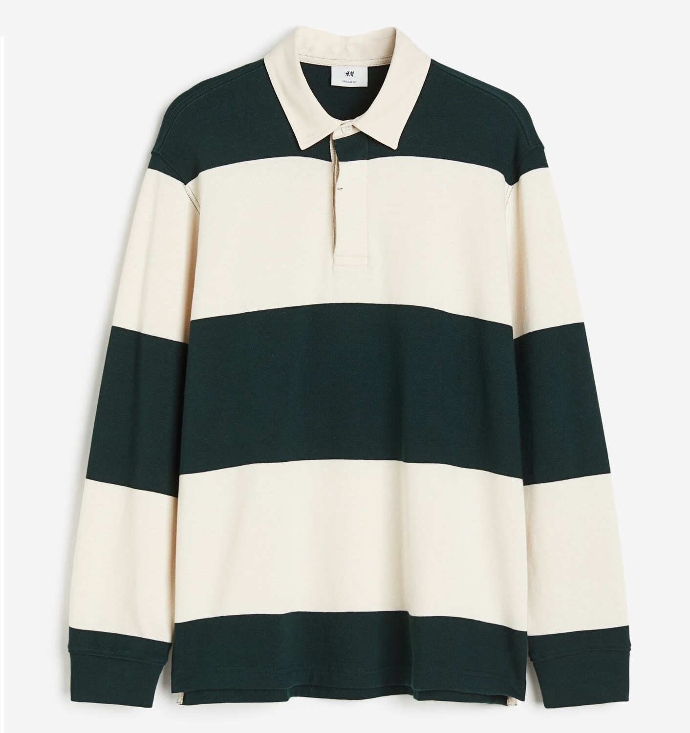 

Свитшот H&M Regular Fit Cotton Rugby, бежевый, темно-зеленый