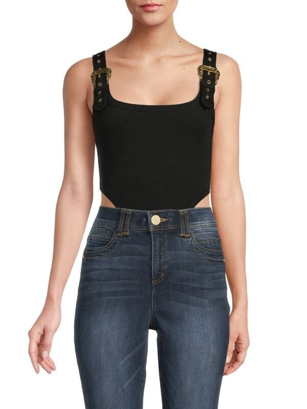 

Боди Трикотажное в Рубчик Versace Jeans Couture без рукавов, nero