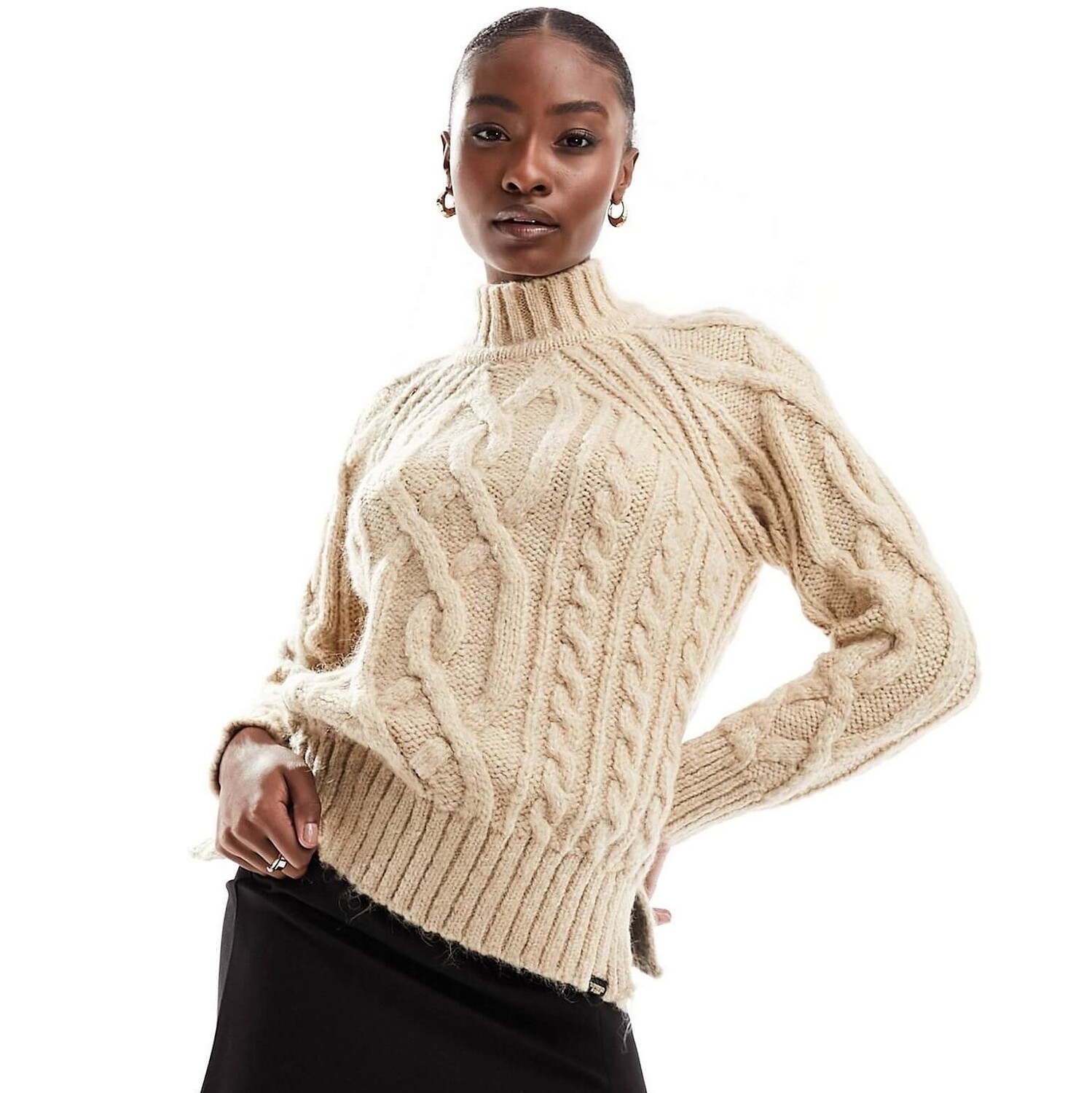 

Свитер Superdry High Neck Cable Knit, бежевый