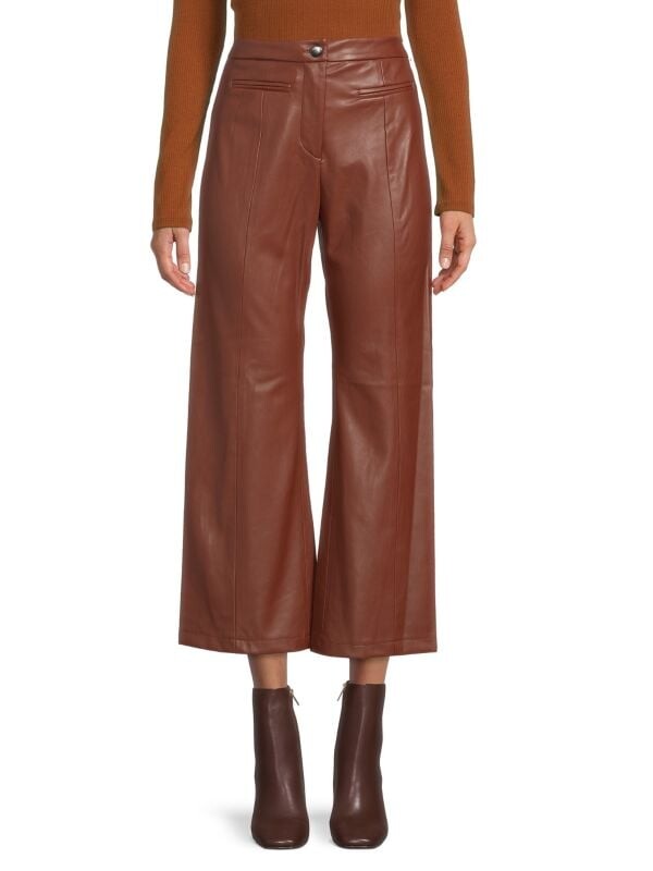 

Укороченные брюки T Tahari из искусственной кожи Bootcut, коричневый