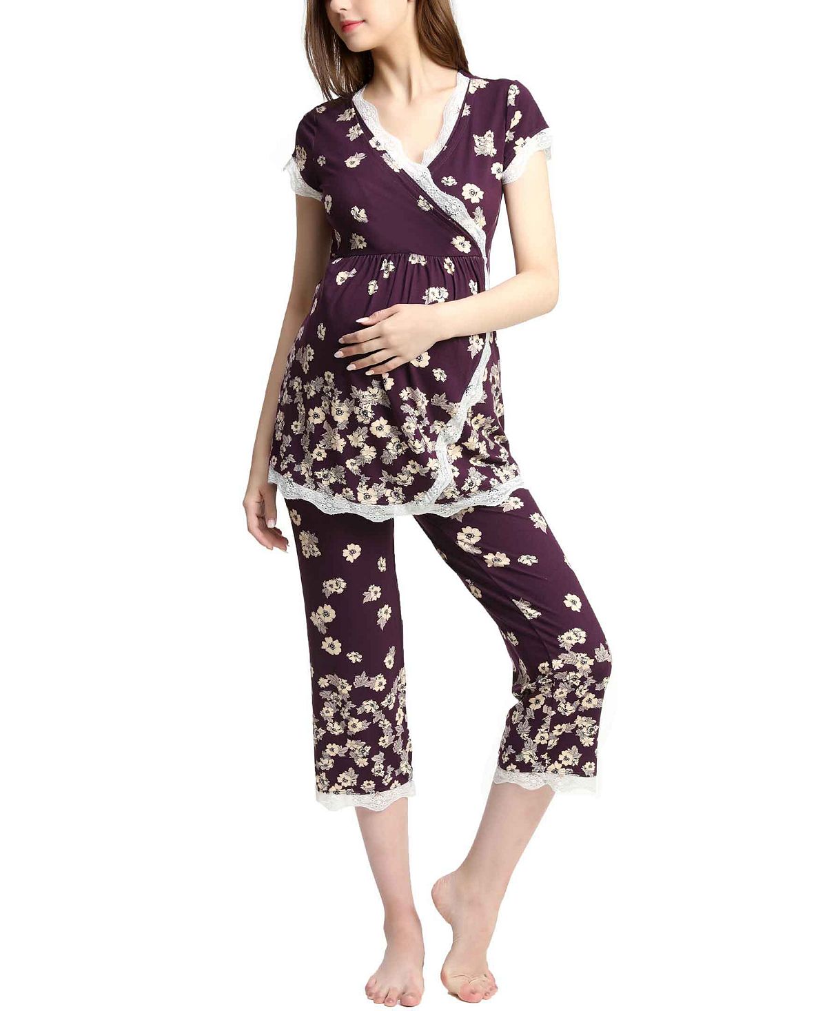 Пижамный комплект для кормления kimi & kai addison для беременных и кормящих мам kimi + kai, темно-фиолетовый