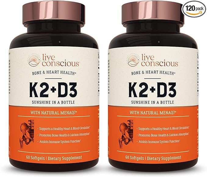 цена Live Conscious Витамин K2 MK7 с добавкой D3 от LiveWell - 120 мягких таблеток (2 упаковки)