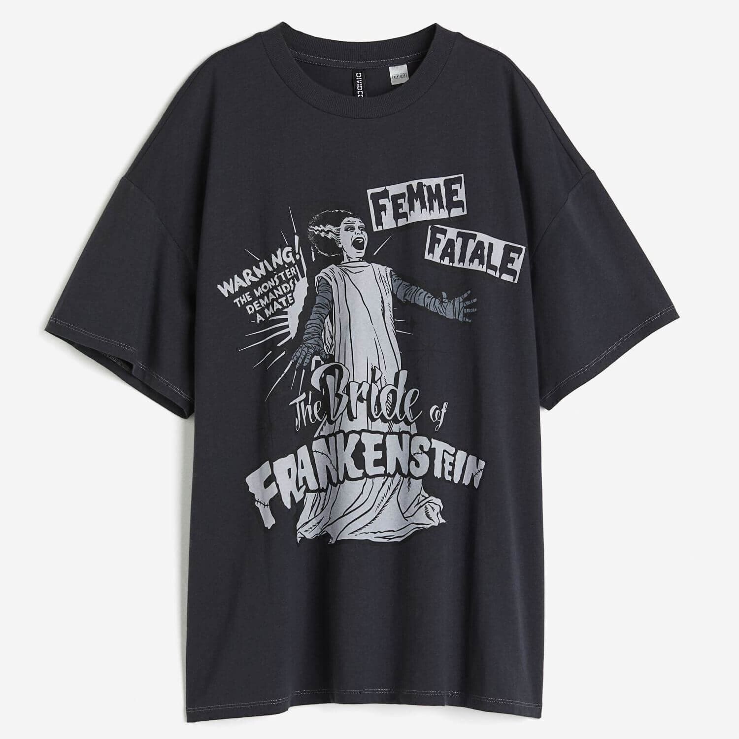 

Футболка H&M+ Universal Monsters Oversized Printed, темно-серый/серый