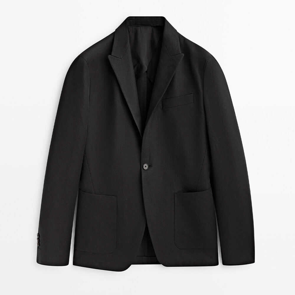 

Костюмный пиджак из хлопка и льна Massimo Dutti, угольный
