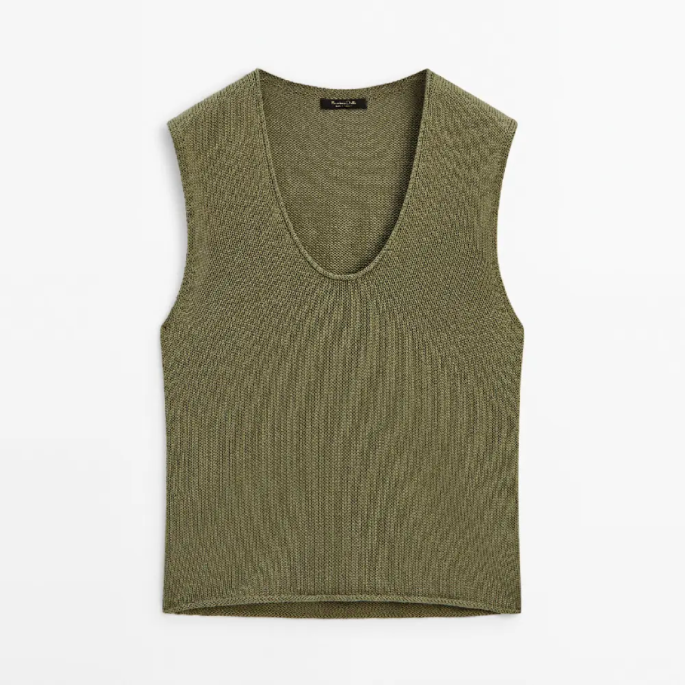 

Топ Massimo Dutti Knit With Neckline Detail, зеленый
