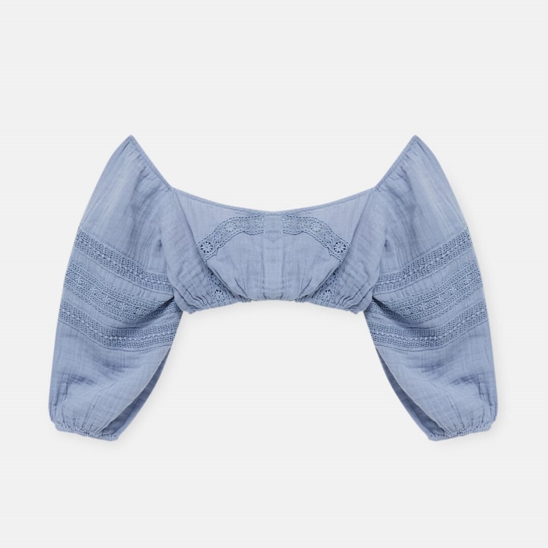 

Топ Pull&Bear Rustic Embroidered Crop, синий