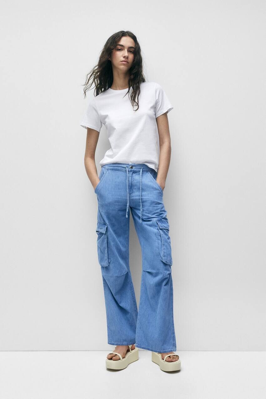 

Джинсы карго с заниженной талией Pull&Bear, бледно-голубой