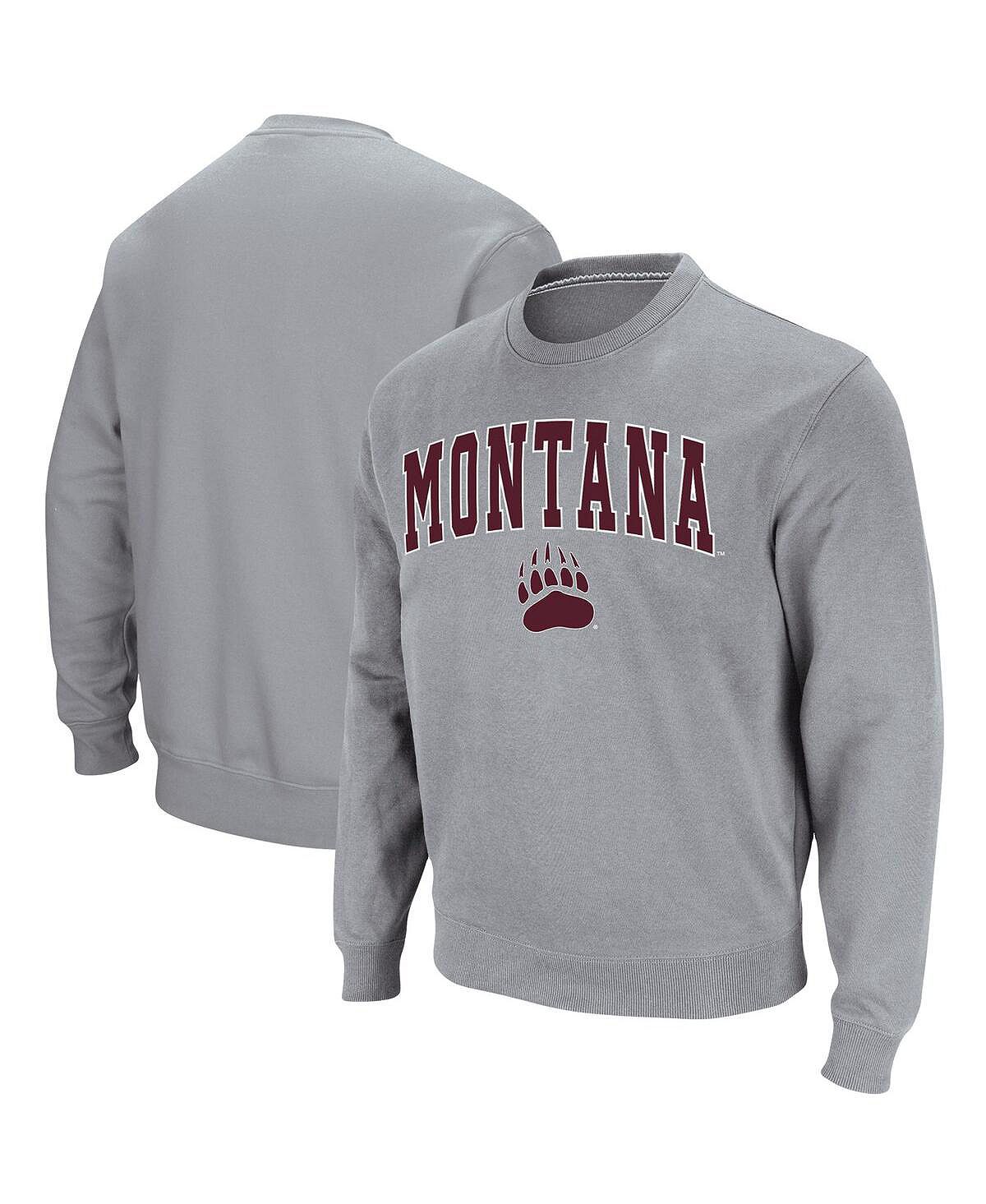 Мужская меланжевая серая футболка montana grizzlies arch & logo tackle twill pullover sweatshirt Colosseum, мульти