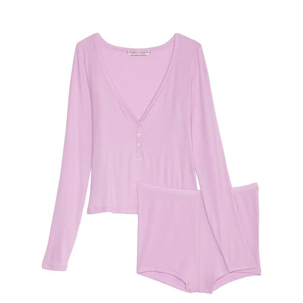 Комплект пижамный Victoria's Secret Ribbed Modal Henley, 2 предмета, сиреневый комплект пижамный женский из футболки с коротким рукавом и шорт