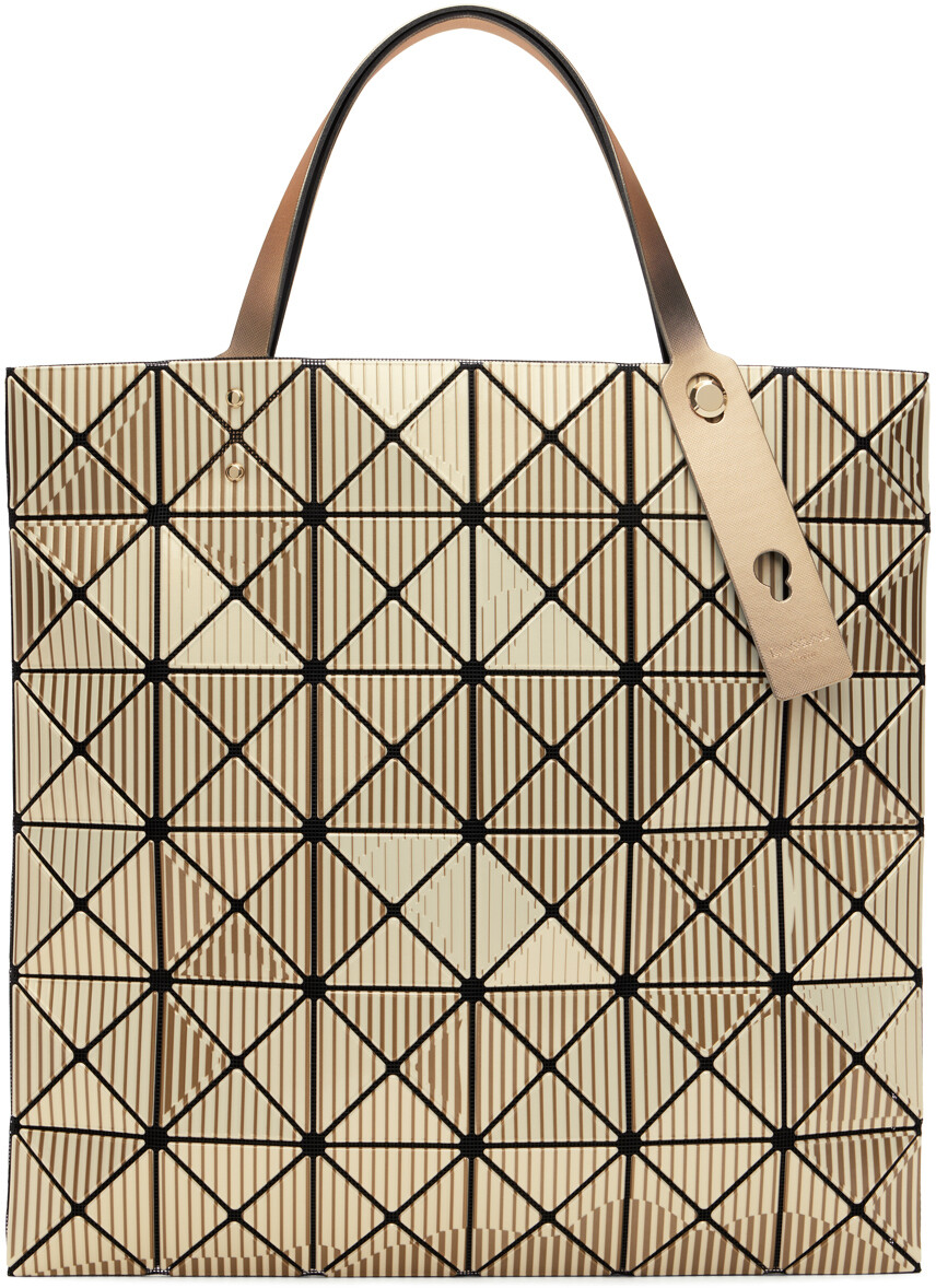 

Золотисто-бежевая объемная сумка с короткими ручками Bao Bao Issey Miyake