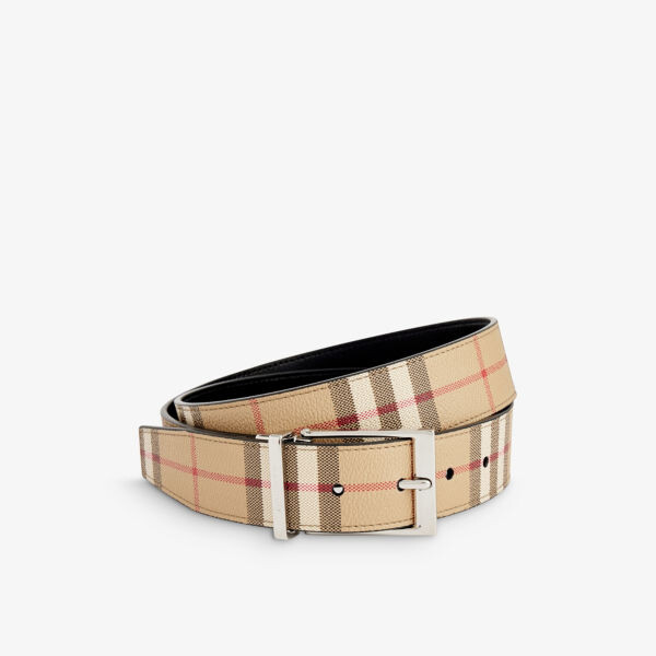

Двусторонний ремень из искусственной кожи в клетку Burberry, бежевый