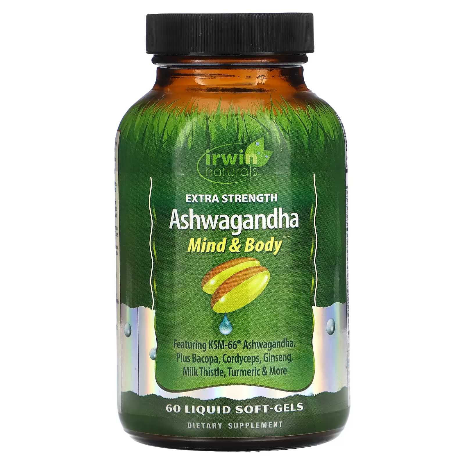 Пищевая добавка Irwin Naturals Ashwagandha Extra Strength, 60 мягких капсул с жидкостью пищевая добавка irwin naturals для волос 60 капсул