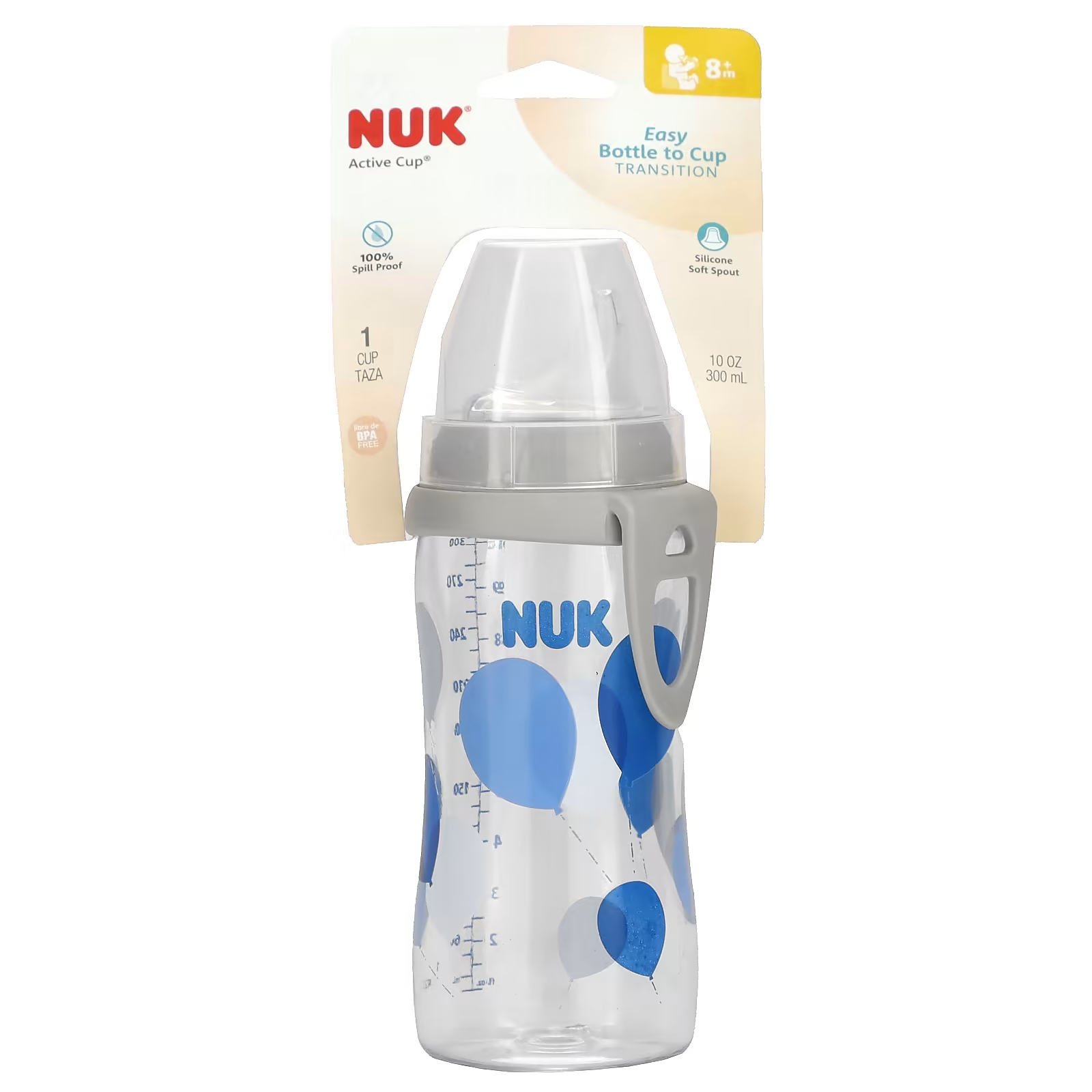 Бутылочка NUK Active Cup 8+ месяцев воздушные, 300мл силиконовый чехол синие цветы в чашке на meizu m5s мейзу м5 эс