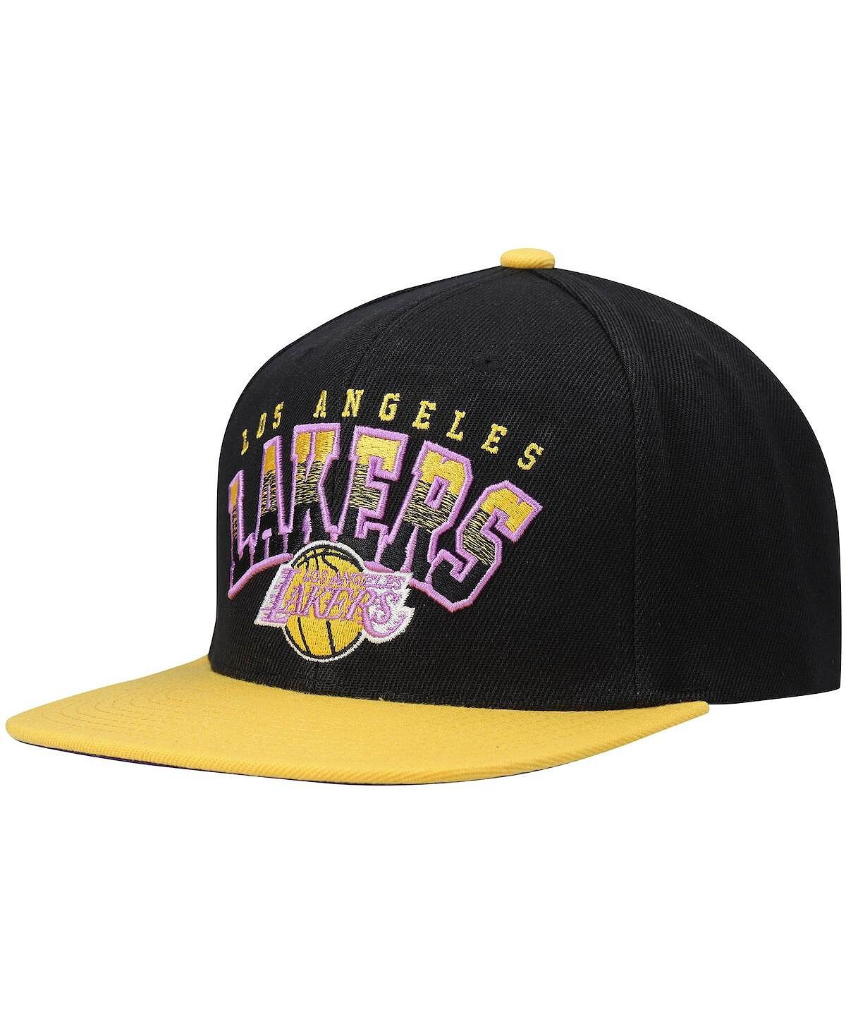 

Мужская черно-золотая кепка Snapback Los Angeles Lakers из твердой древесины с градиентом и надписью Mitchell & Ness