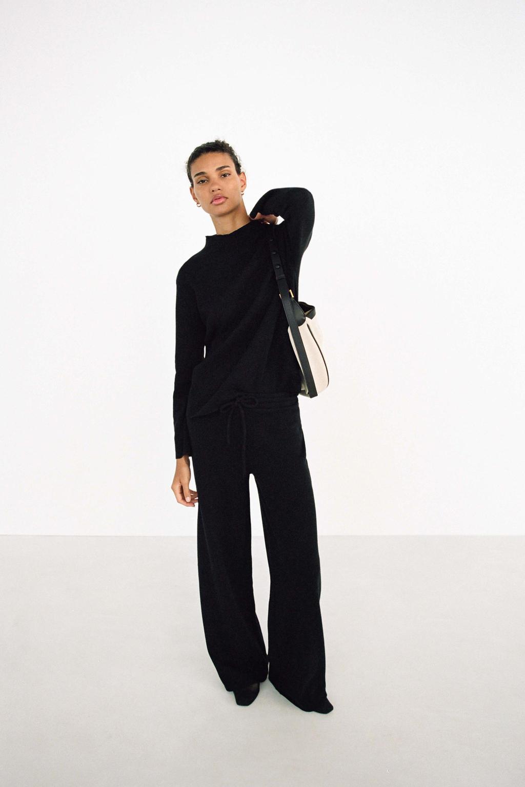 Мягкие широкие брюки-джоггеры ZARA, черный брюки карандаш женские повседневные до щиколотки однотонные хлопковые штаны с эластичным поясом черные брюки с широкими штанинами в стил