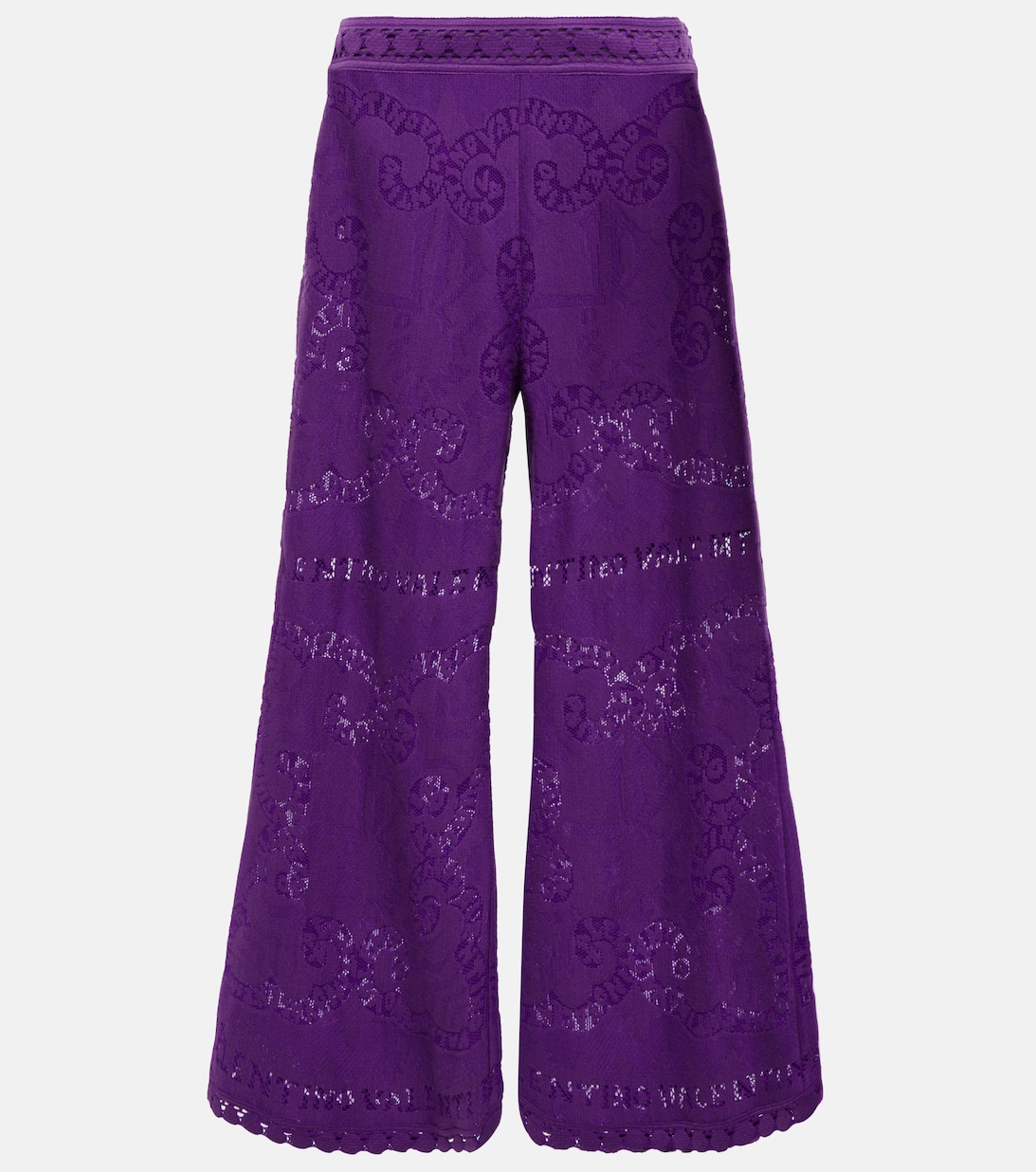 Широкие брюки с вышивкой из смесового хлопка VALENTINO, фиолетовый